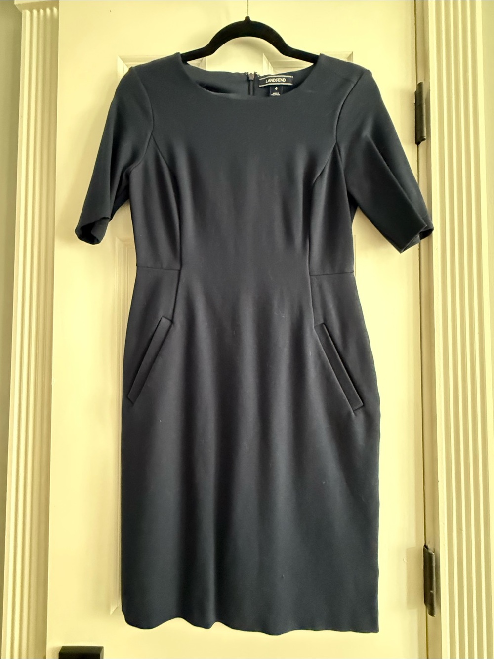 Lands' End Navy Midi Sheath Dress with Pockets